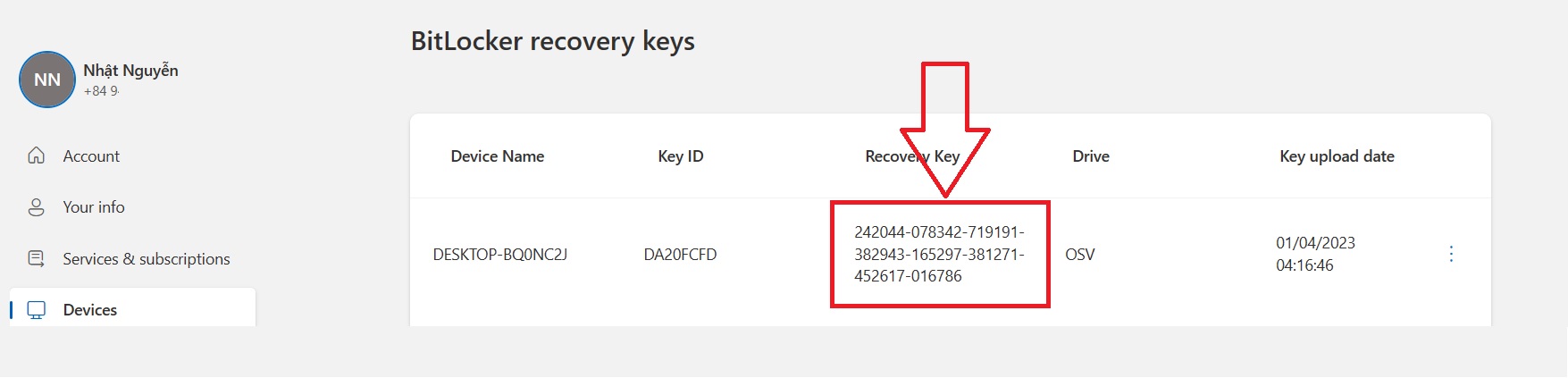 BitLocker recovery keys