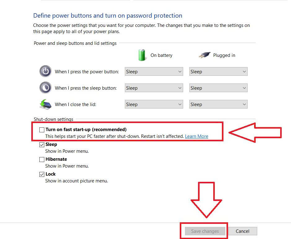 Turn On Fast Start Up (recommended)