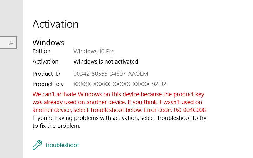 Windows Activation Failed